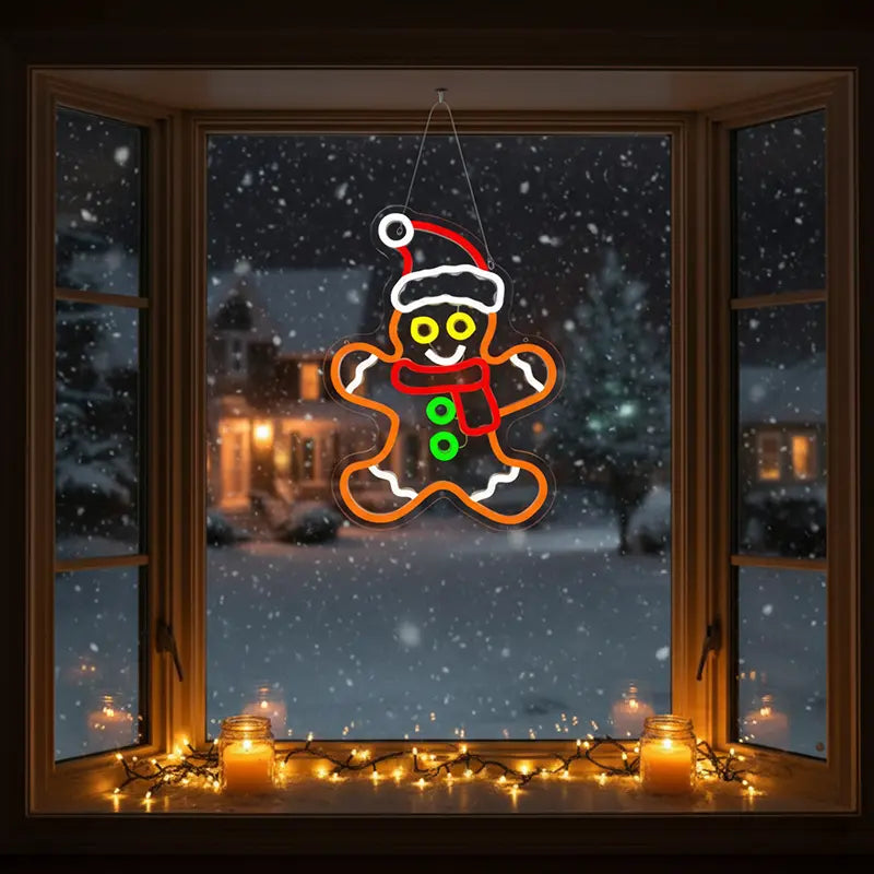 Orange leuchtender Lebkuchenmann LED Schild – Wanddeko für die Adventszeit