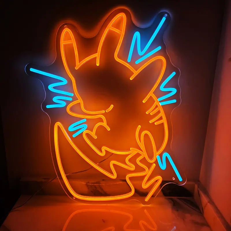 Pikachu Neon Glow Attack – handgefertigte Wanddeko für Streamer Setup