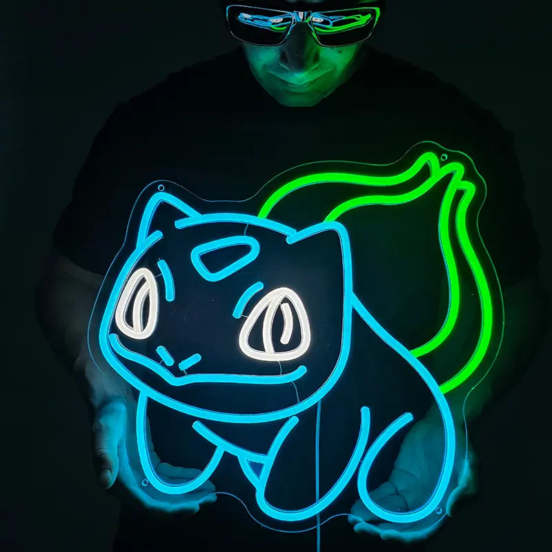 Bisasam LED Leuchtschild beleuchtet – Pixel-Art Pokémon Wanddeko