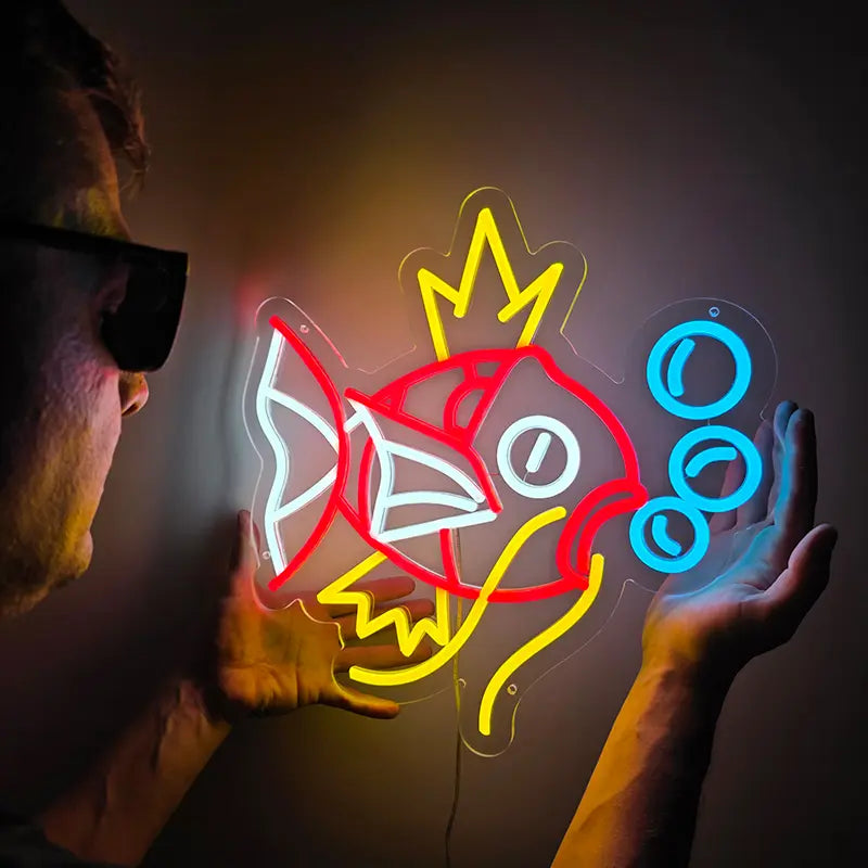 Karpador Pokémon Fan Geschenk Neon Kunst – Wanddeko fürs Anime-Zimmer