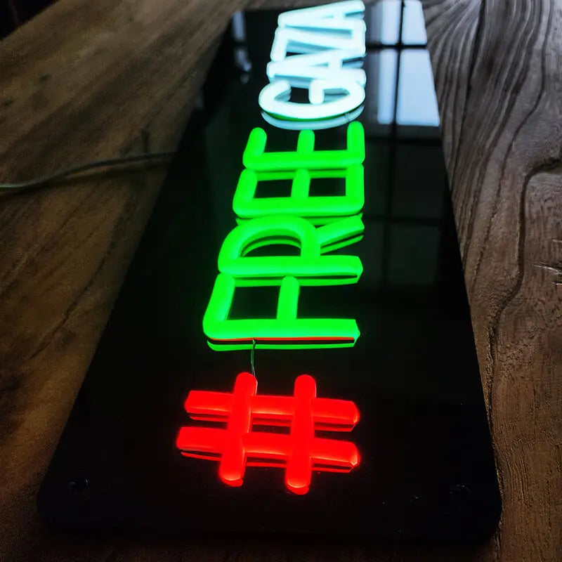 Free Gaza Neon LED Schild dimmbar 9 Stufen USB – Aktivismus Wand Beleuchtung