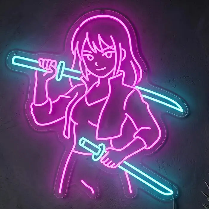Sekira V Miaukuza Neon LED Schild – Anime Girl im Japan Yakuza Style