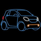 Auto-Neon-Licht für Smart-Liebhaber: Ein blau leuchtendes LED-Schild, das das ikonische Stadtauto als Outline zeigt