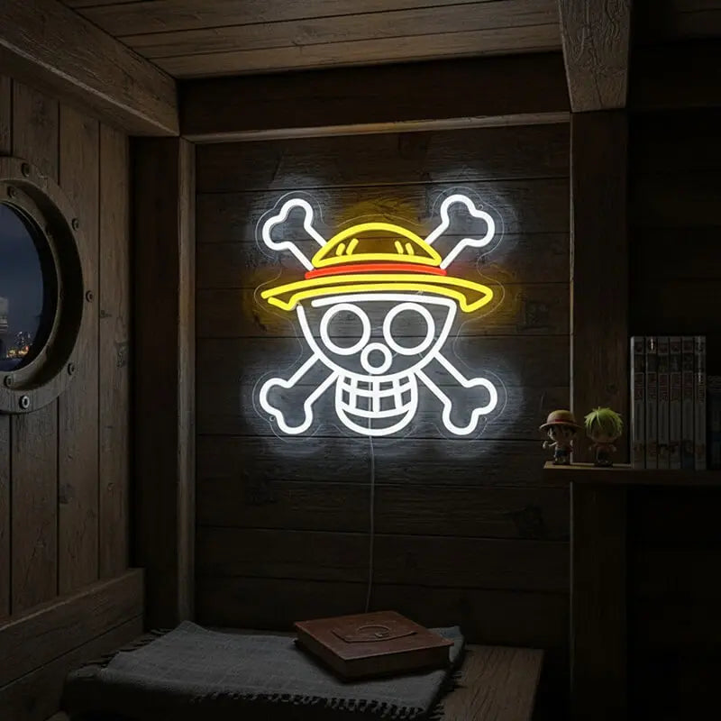 Anime one piece Stil Neonschild Schädel mit Knochen – LED Wandbeleuchtung