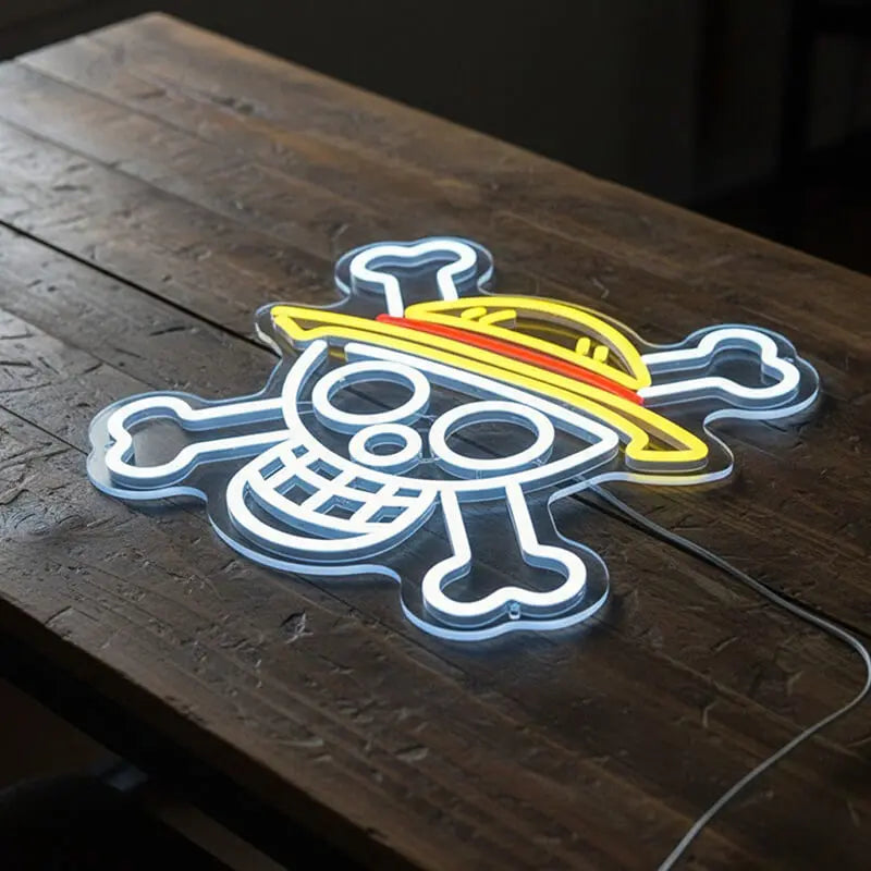LED Neonschild Totenkopf mit Strohhut – kreative Wandbeleuchtung