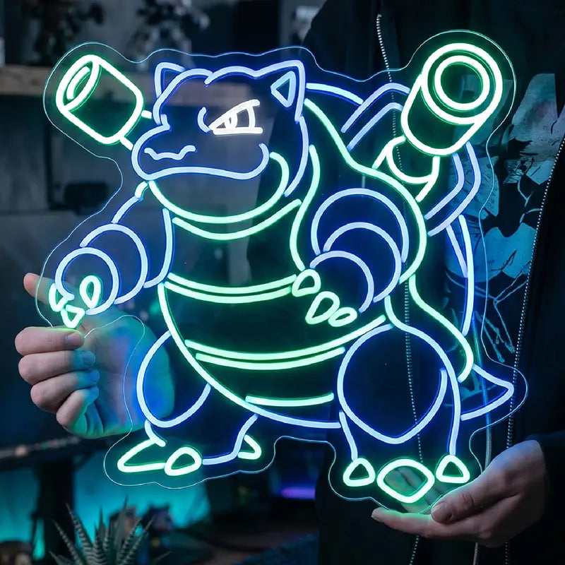 Turtok Blastoise Pokémon Neon LED Schild 12V – stehend Gaming-Zimmer Deko
