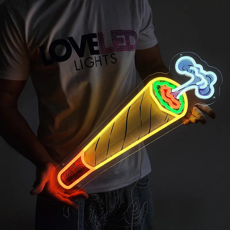 Buntes LED Neonlicht mit Joint-Motiv – moderne Dekoration für Raucherlounges