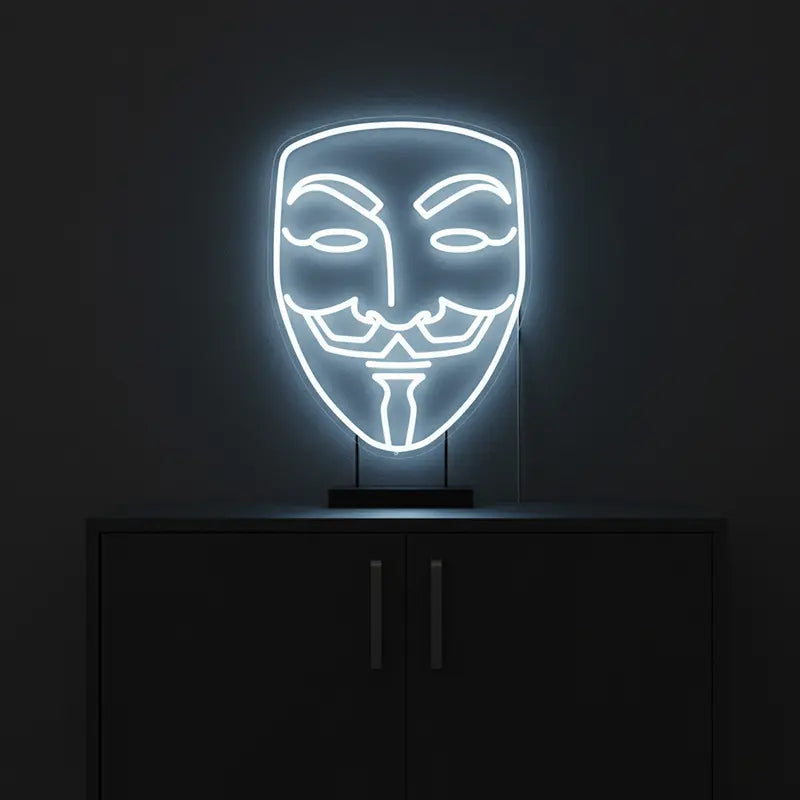 LED Neonschild Maske im Anonymous-Stil für moderne Raumgestaltung