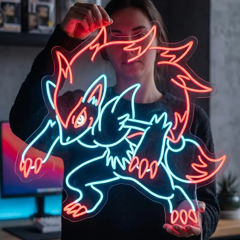 Pokémon Zoroark Neon LED Schild 12V – Dunkel-Pokémon Deko in Rot-Blau fürs Gaming-Setup